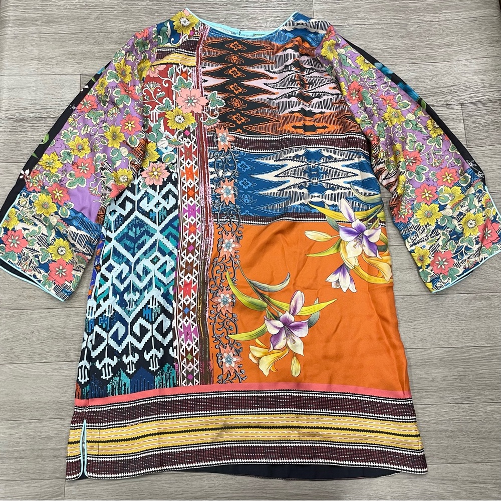 Johnny Was Black & Orange Floral Geometric Mini Dress - Picture 4 of 4